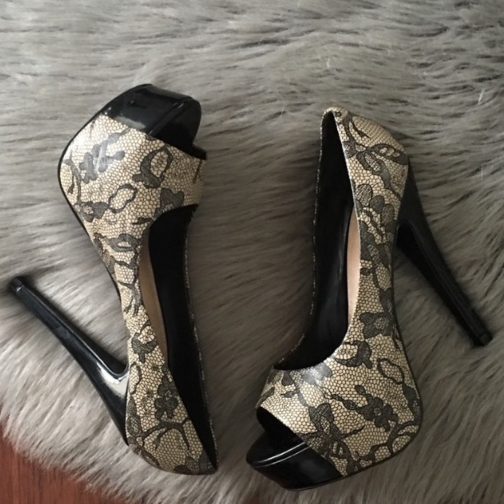 Aldo | Platform Heels Open Toe Lace Print
